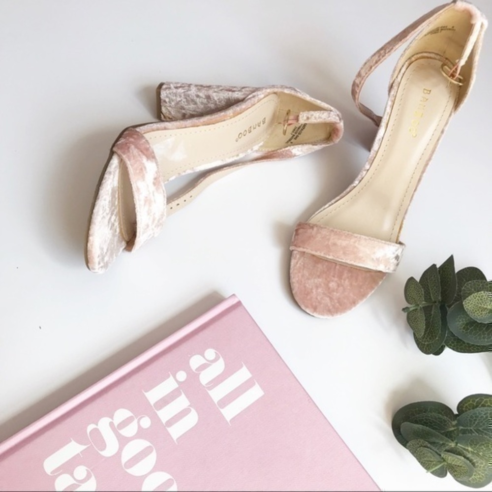 BAMBOO Velour Platforms Blush Pink Open Toe shoes